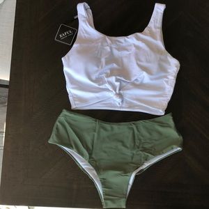 Olive green and white tankini